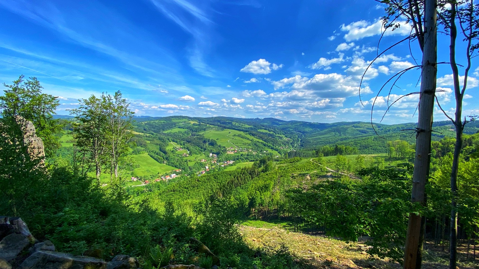 Pohled na část obce Malá Bystřice ze Svantovítovy skály