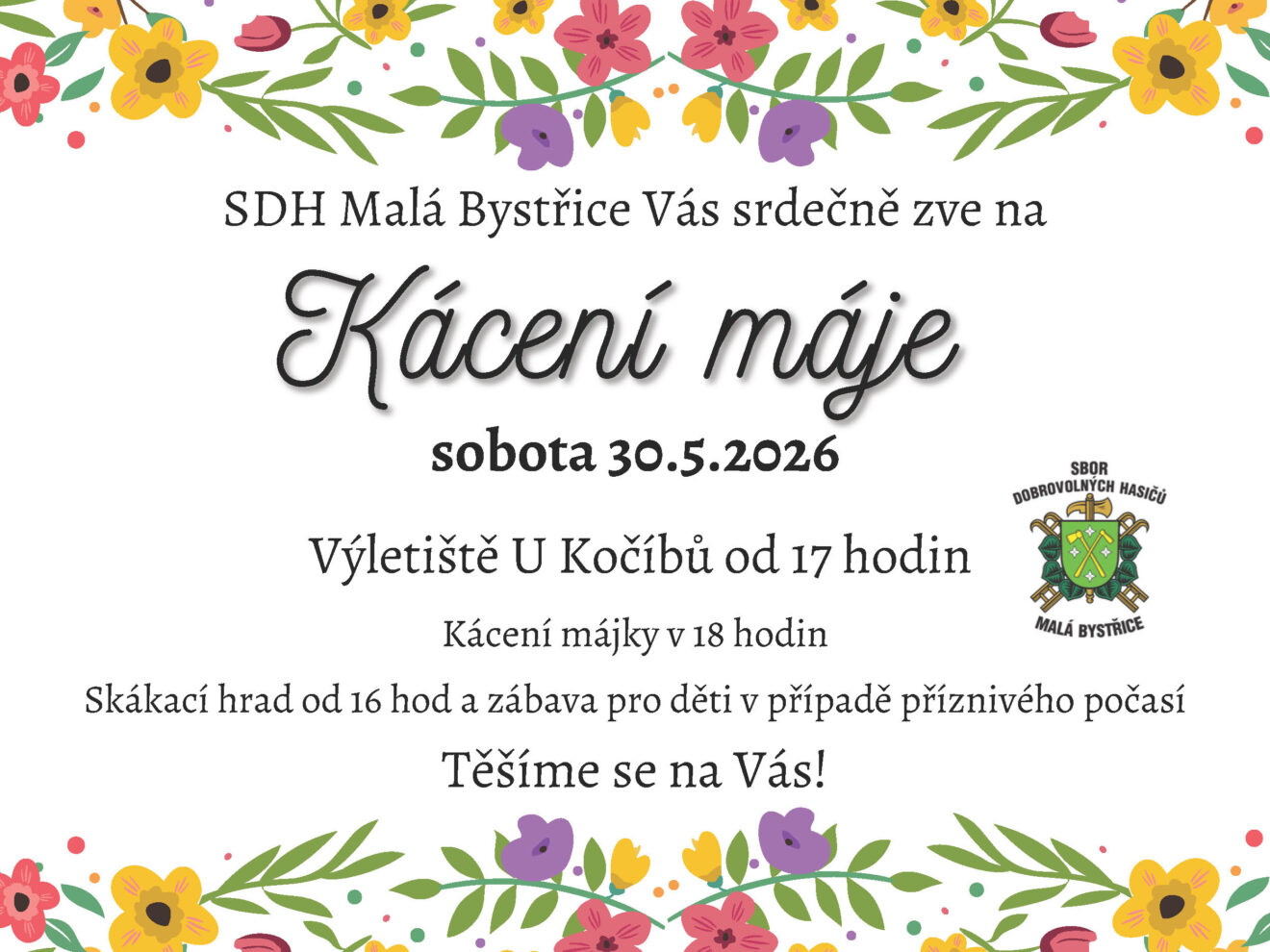 Pozvánka na kácení máje v sobotu 30. května 2026